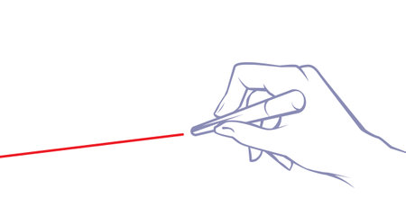 thin red line. A stylized drawing of a human hand with a marker.のイラスト素材