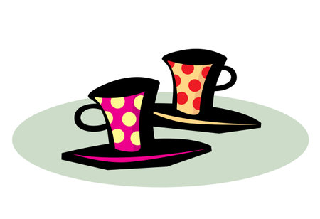 Two colored cups with morning coffee.のイラスト素材
