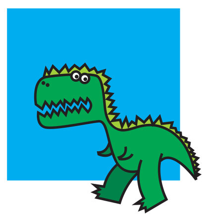 funny dinosaur. A green tyrannosaurus walks around. cartoon character.のイラスト素材