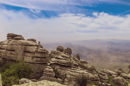 The rocks unique shape is due to erosion that occurred 150 million years ago during the Jurassic age, when the whole mountain was under sea water. Torcal de Antequeraの写真素材
