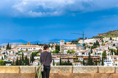 Beautiful view / perspective of city of Granada Spain from ancient muslim / arab tower.の写真素材