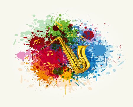 The saxophone in the colorful splashing vectorのイラスト素材