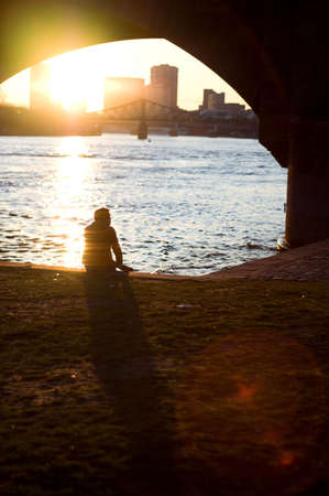 Enjoying sunsetの写真素材