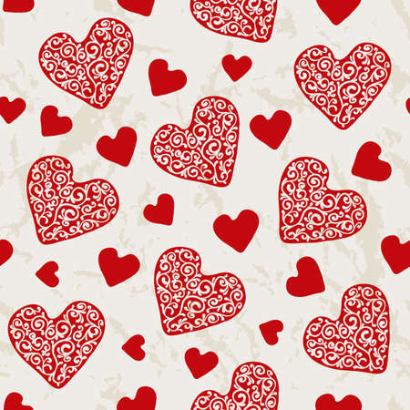 Valentine pattern wih red vintage hearts on white backgroundのイラスト素材