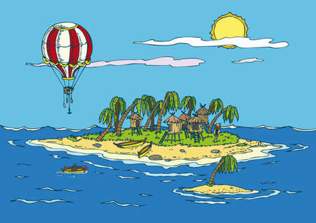 Summer Tropical Paradise. Color Vector Cartoon Illustrationのイラスト素材