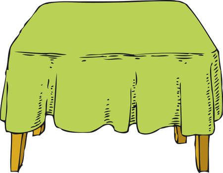 Table with Green Tablecloth. Isolated on white backgroundのイラスト素材