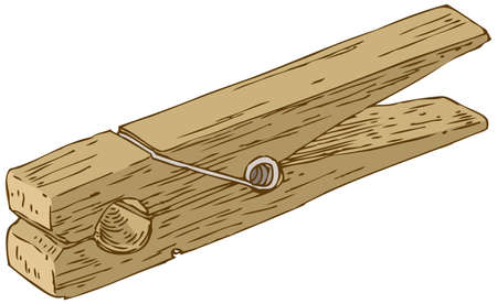 Vintage Wooden clothespin. Isolated on White Backgroundのイラスト素材