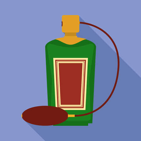 Green Vintage Perfume Bottle with Atomizer in Flat Styleのイラスト素材