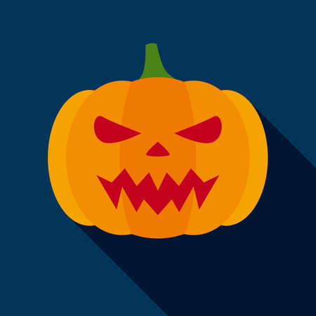 Orange Halloween Pumpkin in Flat Style with Long Shadowsのイラスト素材