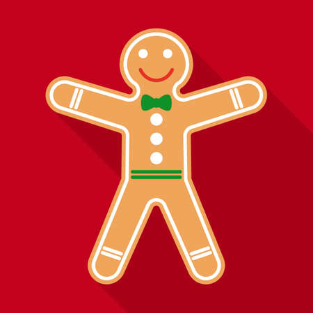 Smiling Gingerbread in Flat Style with Long Shadows