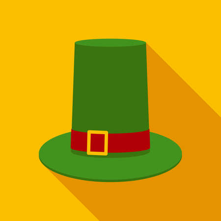 Green Leprechaun Hat in Flat Style with Long Shadows on Gold Backgroundのイラスト素材
