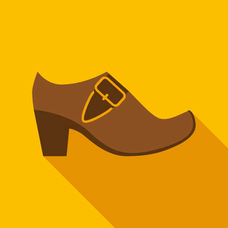 Brown Leather Leprechaun Shoe with Gold Buckle in Flat Style with Long Shadows on Gold Backgroundのイラスト素材