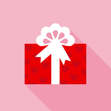 Decorated Red Valentine Gift Box in Flat Style with Long Shadows on Pink Backgroundのイラスト素材