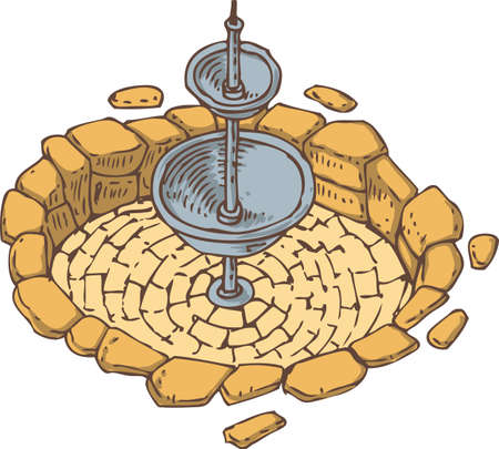 Old Stone Dry Fountain with Two Bowlsのイラスト素材