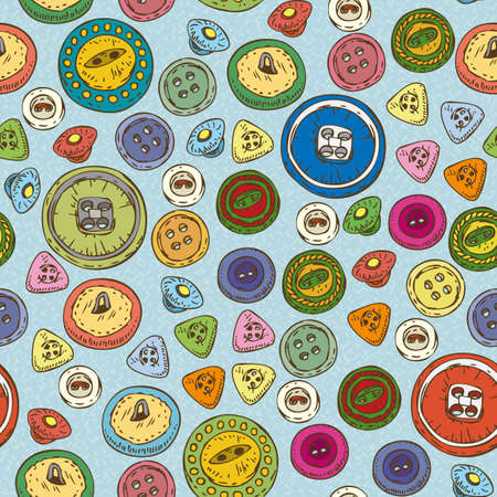Seamless Pattern with Multicolored Buttons on a Blue Backgroundのイラスト素材
