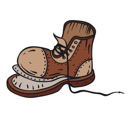 Old Torn Brown Boot Isolated on White Backgroundのイラスト素材