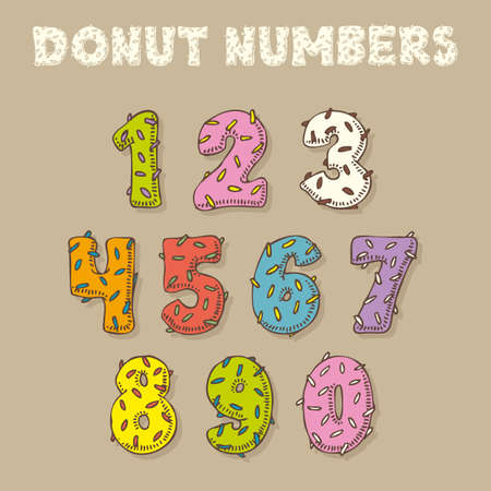Numbers in Donut Style. Fun Color Vector Fontのイラスト素材