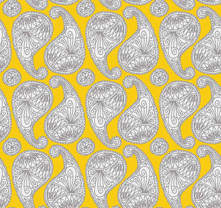 Seamless Pattern with Traditional Asian Elements Paisley on a Yellow Backgroundのイラスト素材