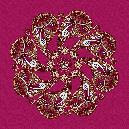 Color Paisley Flover Doodle on a Pink Backgroundのイラスト素材