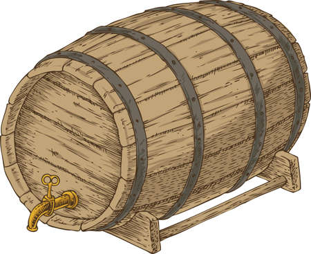 Wooden Oak bBarrel with an Iron Rims. Isolated on a White Backgroundのイラスト素材
