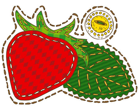 Strawberry in Patchwork Style. Isolated on a White Backgroundのイラスト素材
