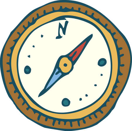 Vintage Marine Compass with Red and Blue Needles. Isolated On A White Backgroundのイラスト素材