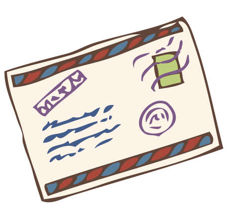 Closed Envelope with Green Post Stamp. Isolated on a Whiteのイラスト素材