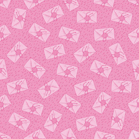 Seamless Vector Pattern. Pink Envelopes with Love Lettersのイラスト素材
