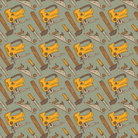 Seamless Vector Pattern with Tools on a Gray Backgroundのイラスト素材