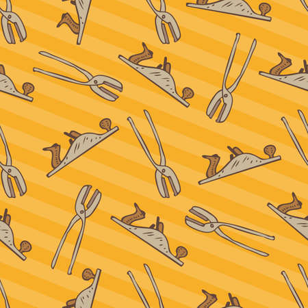 Seamless Vector Pattern with Planes and Pliers on a Orange Striped Backgroundのイラスト素材