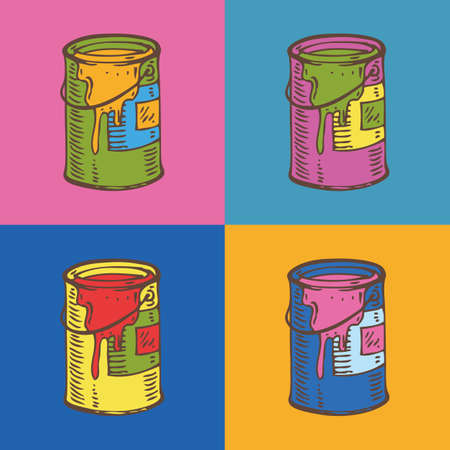 Tin Cans of Paint in Pop Art Style. Stylizationのイラスト素材