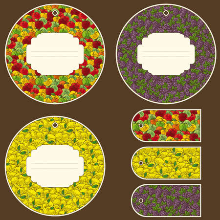 Hand Drawn Tags Design Set with Apples, Lemons and Grapeのイラスト素材