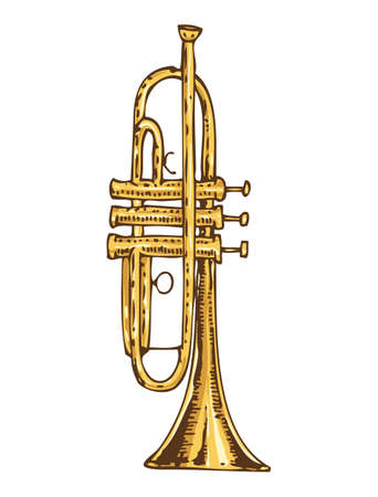 Musical Instrument. Brass Trumpet Isolated on a White Backgroundのイラスト素材
