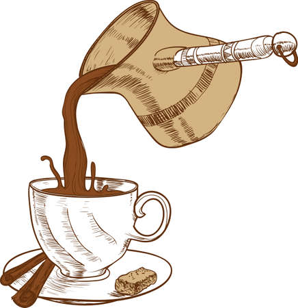 Coffee Cup and Cezve with Coffee Isolated on a Whiteのイラスト素材