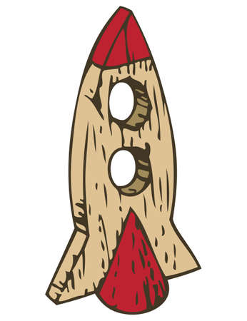 Wooden Toys Rocket. Isolated on White backgroundのイラスト素材