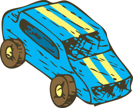 Blue Wooden Toys Car. Isolated on a White Backgroundのイラスト素材