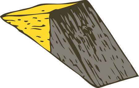 Yellow and Black Wooden Triangular Prism. Isolated on White backgroundのイラスト素材