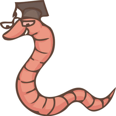 Bookworm with Master Hat and Glasses. Isolated on White Backgroundのイラスト素材