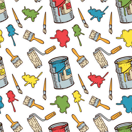 Seamless Pattern with Paintbrushes and Paintのイラスト素材