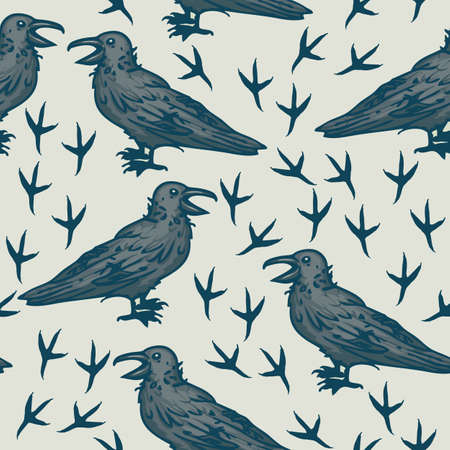 Seamless Pattern with Black Crowsのイラスト素材