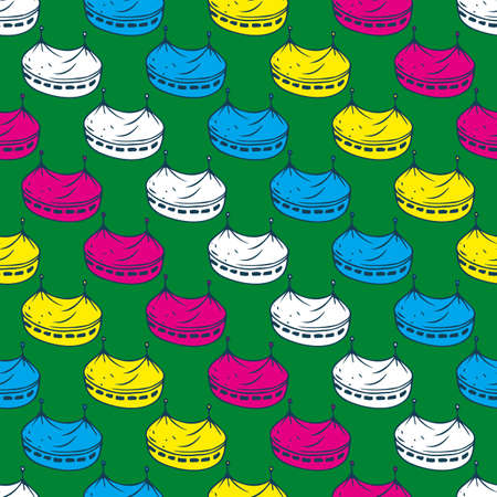 Colorful  presentation of a design for  Circus Tents Seamless Pattern on a Green Backgroundのイラスト素材