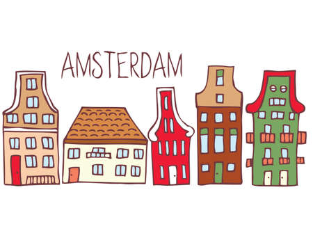 Traditional Holland Buildings. Dutch Houses on a White Backgroundのイラスト素材