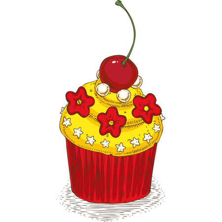 Cupcake with Cherry Isolated on a Whiteのイラスト素材