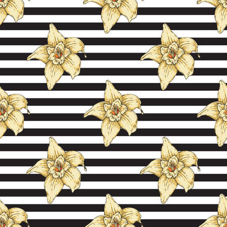 Striped Seamless Pattern with Vanilla Flowerのイラスト素材