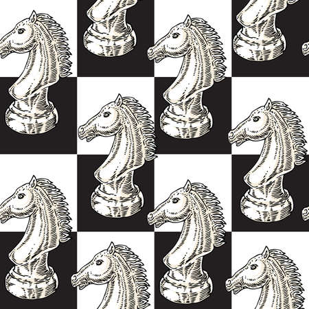 White Chessman Knight Seamless Patternのイラスト素材