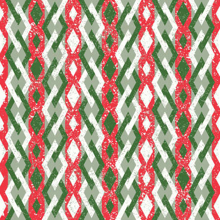Abstract Seamless Geometric Christmas Pattern in Retro Style. Red and Green