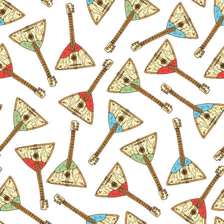 Musical Instrument. Seamless Pattern with Colorful Wooden Balalaika on a White Backgroundのイラスト素材