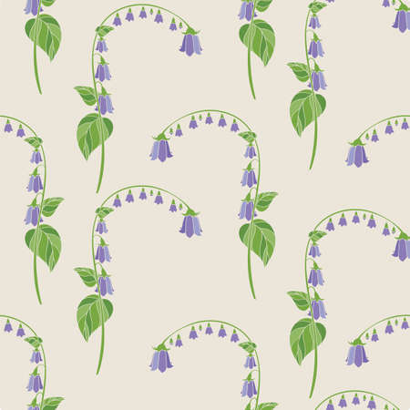 Floral Seamless Pattern with Violet Campanula on Beige Background. Vector Illustrationのイラスト素材