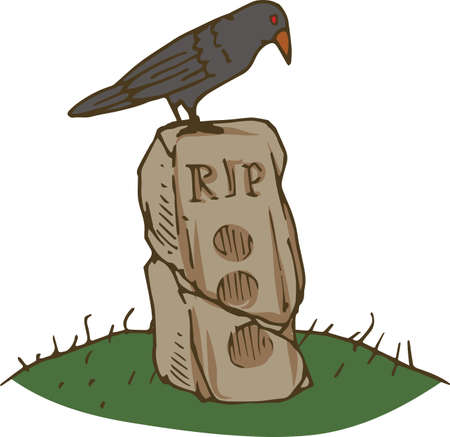 Black Crow and Old Gravestone. Halloween Compositionのイラスト素材