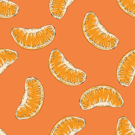 Seamless Pattern with Tangerine on Orange Backgroundのイラスト素材